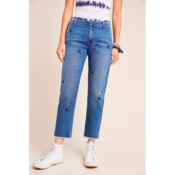 Sundry Blue Medium Wash Stars Stamp Le Soleil High Rise Cropped Jeans NWT 27 - Picture 7 of 7